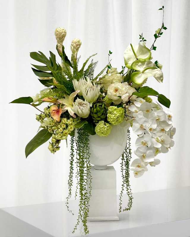 Deluxe Tropical 52" Faux Floral Arrangement in Resin Pot with Stand